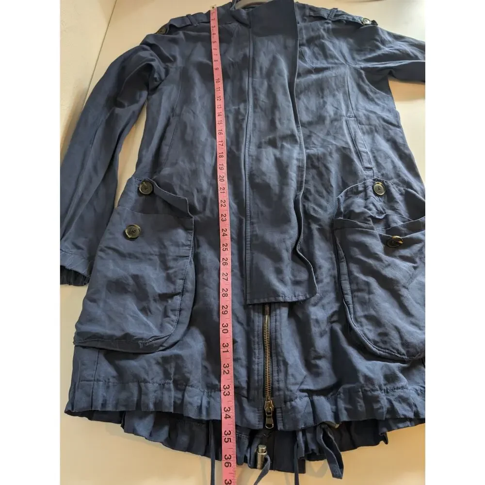 L'Agence Parka Jacket Metallic Utility Designer Luxury Pockets Blue Size M